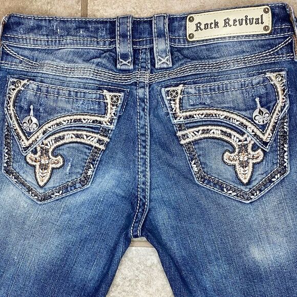 Rock Revival Alexia Crop Jeans Women’s 27 Low Rise Stretch Distressed EUC - Picture 3 of 12